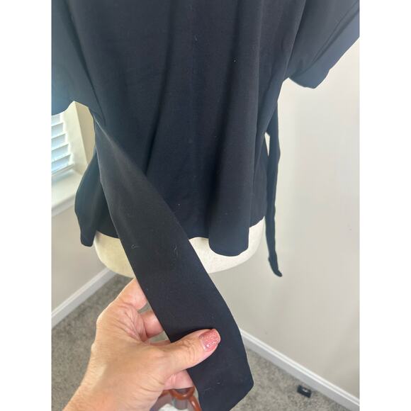 Express Size Small/Petite Black Tie-Back Tee short, cuffed sleeves - Picture 6 of 7